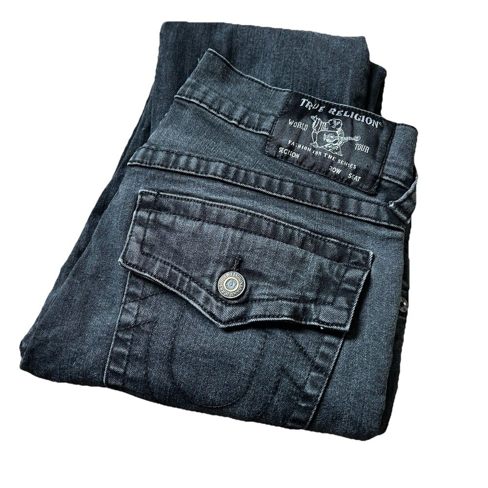 True Religion Rocco Men's Relaxed Skinny Flap Pocket Jeans Black Gray 32x31